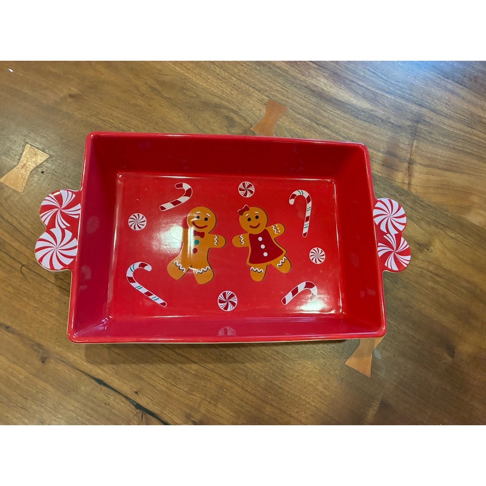 Gingerbread & Peppermints Glazed 9" x 13" Holiday Casserole Dish Stoneware Serve